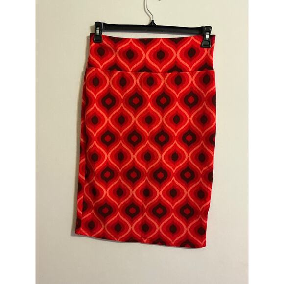 Lularoe Womens Red Geometric Pattern Stretch Knee Length Skirt Size M - Picture 1 of 8